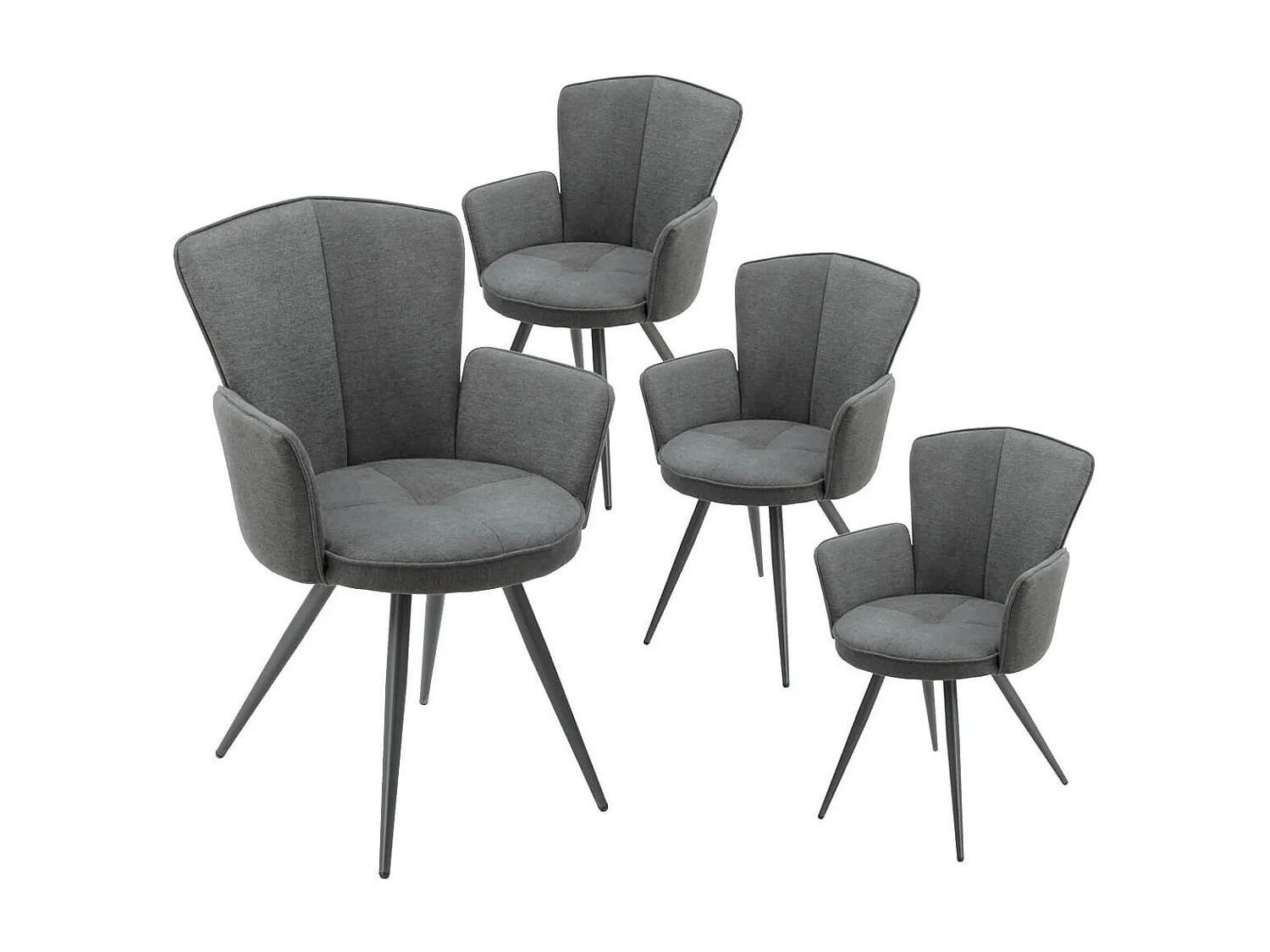 MALO - Lot de 4 Fauteuils Matelassés Gris Piètement Mat