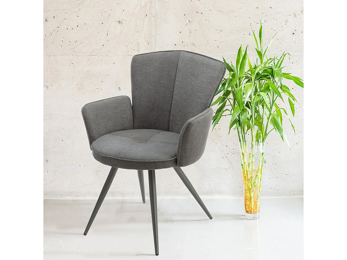 MALO - Lot de 4 Fauteuils Matelassés Gris Piètement Mat