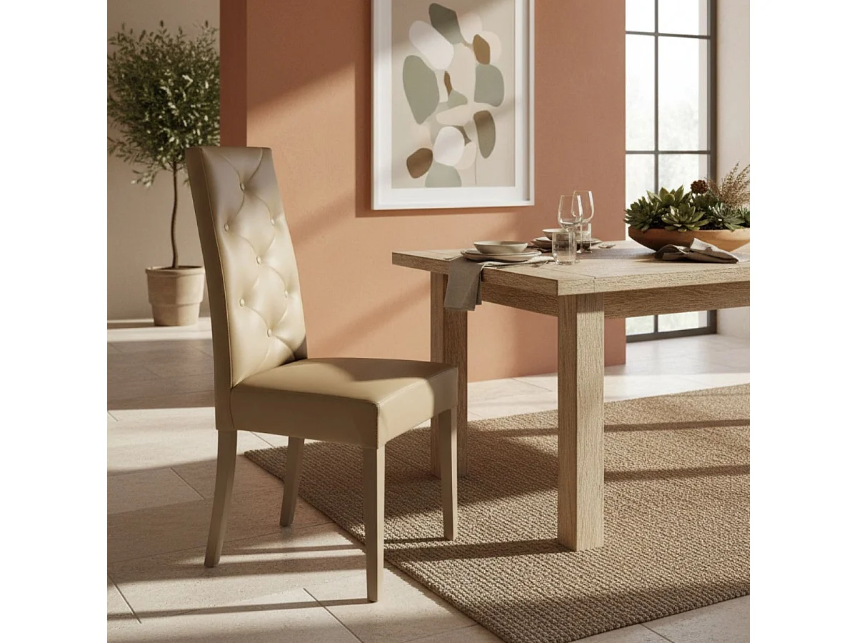 TREVI - Lot de 2 Chaises Simili Taupe et Pieds Laqués