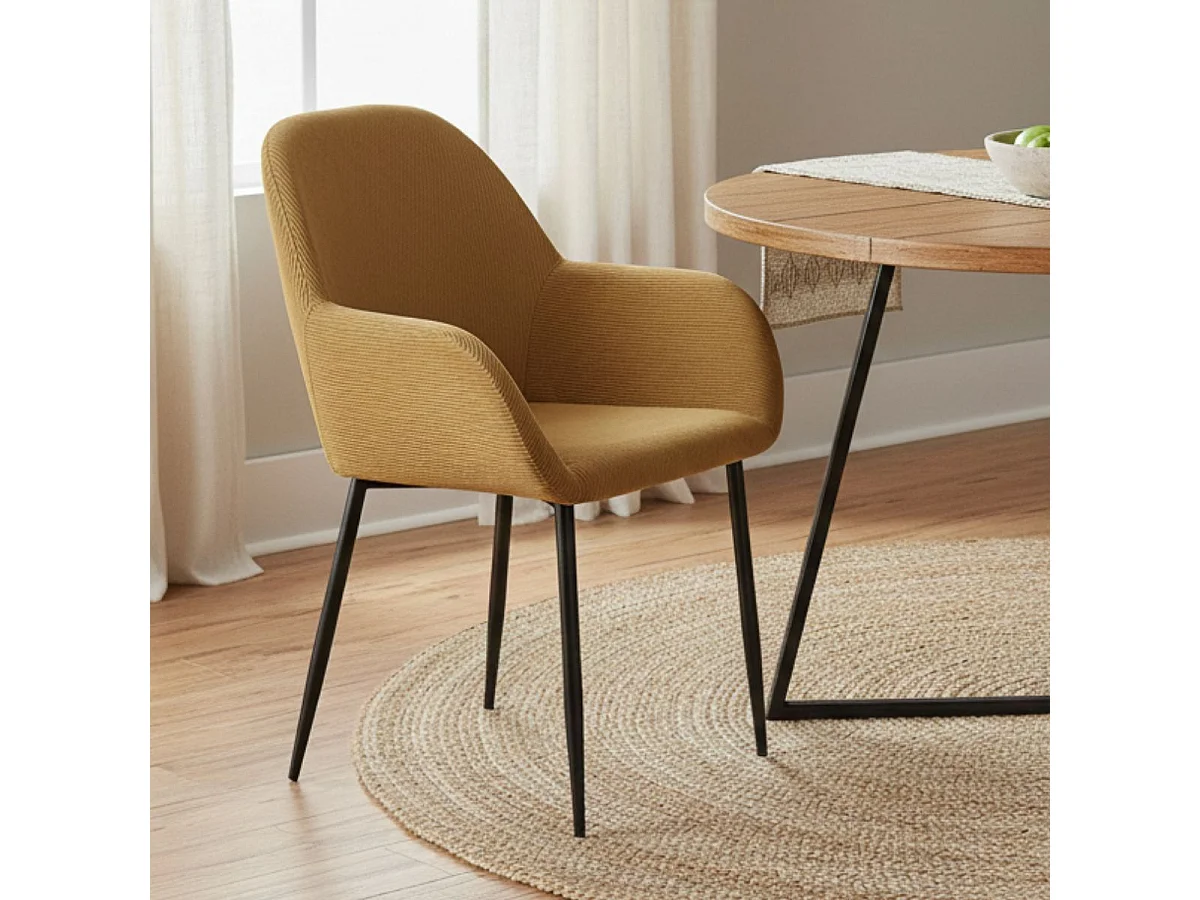 ALESSIA - Lot de 4 Fauteuils Velours Côtelé Jaune Moutarde