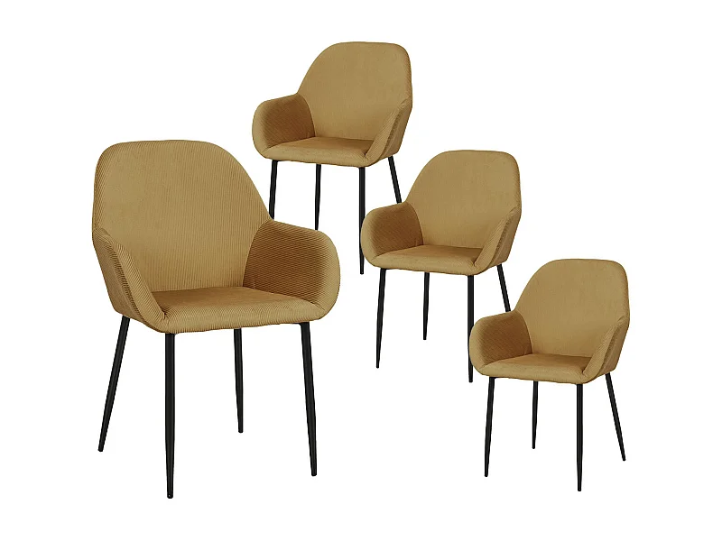 ALESSIA - Lot de 4 Fauteuils Velours Côtelé Jaune Moutarde