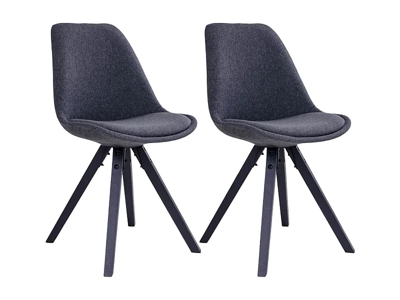 NIBBEN - Lot de 2 Chaises Tissu Gris Foncé et Piétement Hévéa Noir