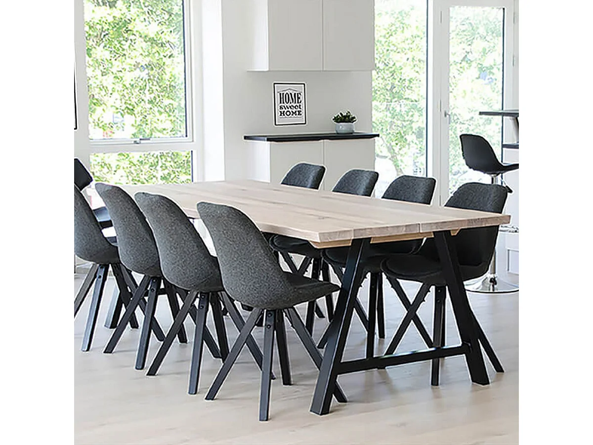 NIBBEN - Lot de 2 Chaises Tissu Gris Foncé et Piétement Hévéa Noir