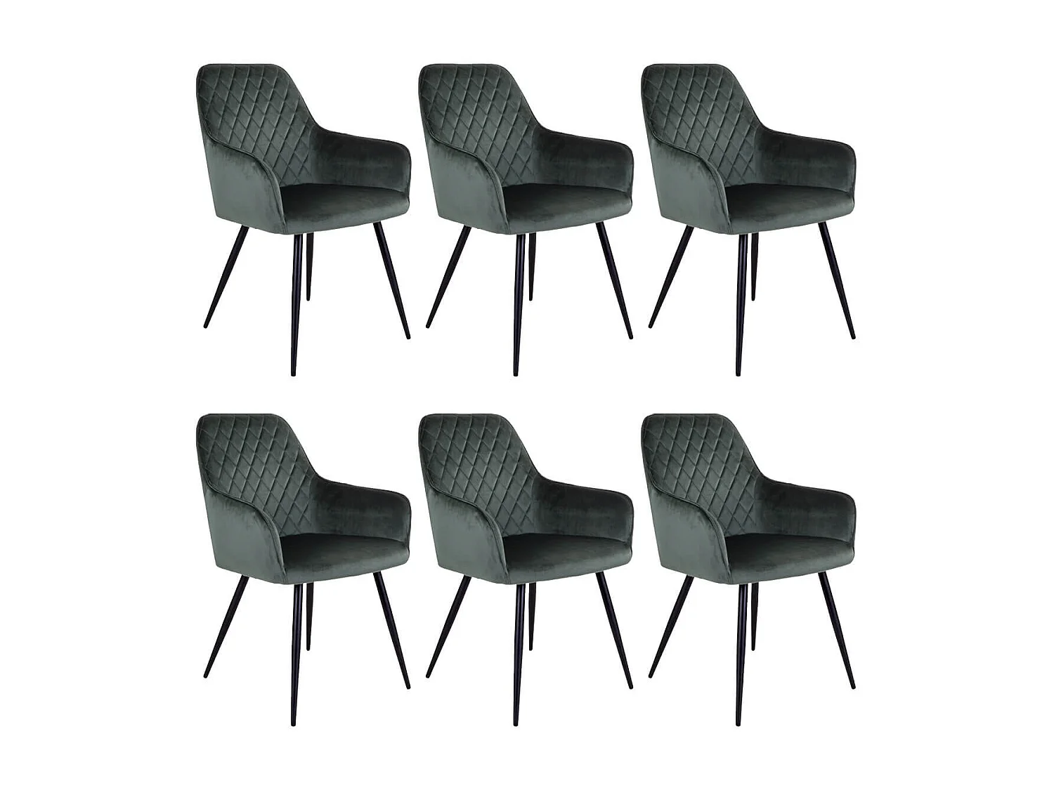 VIBY - Lot de 6 Fauteuils Velours Vert et Piétement Acier Noir