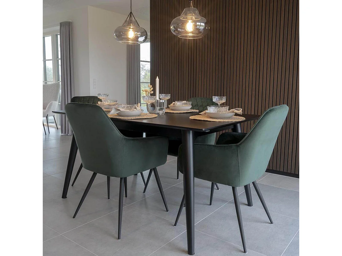 VIBY - Lot de 6 Fauteuils Velours Vert et Piétement Acier Noir