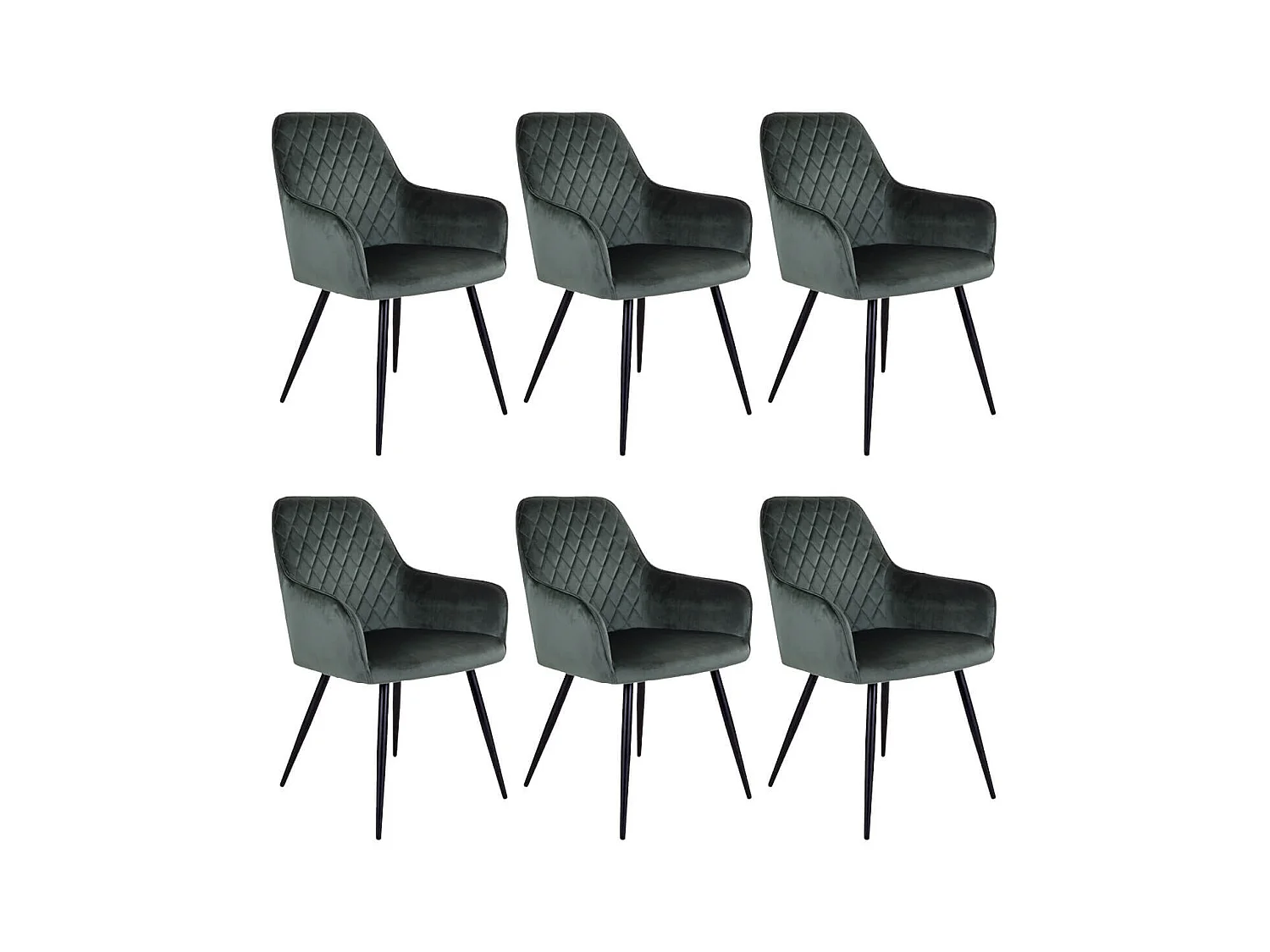 VIBY - Lot de 6 Fauteuils Velours Vert et Piétement Acier Noir