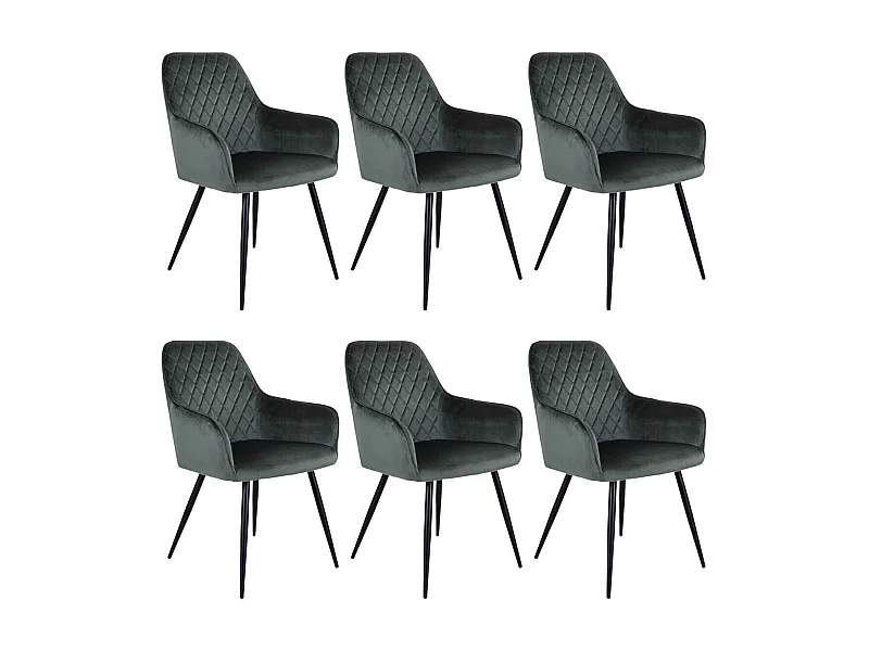 VIBY - Lot de 6 Fauteuils Velours Vert et Piétement Acier Noir