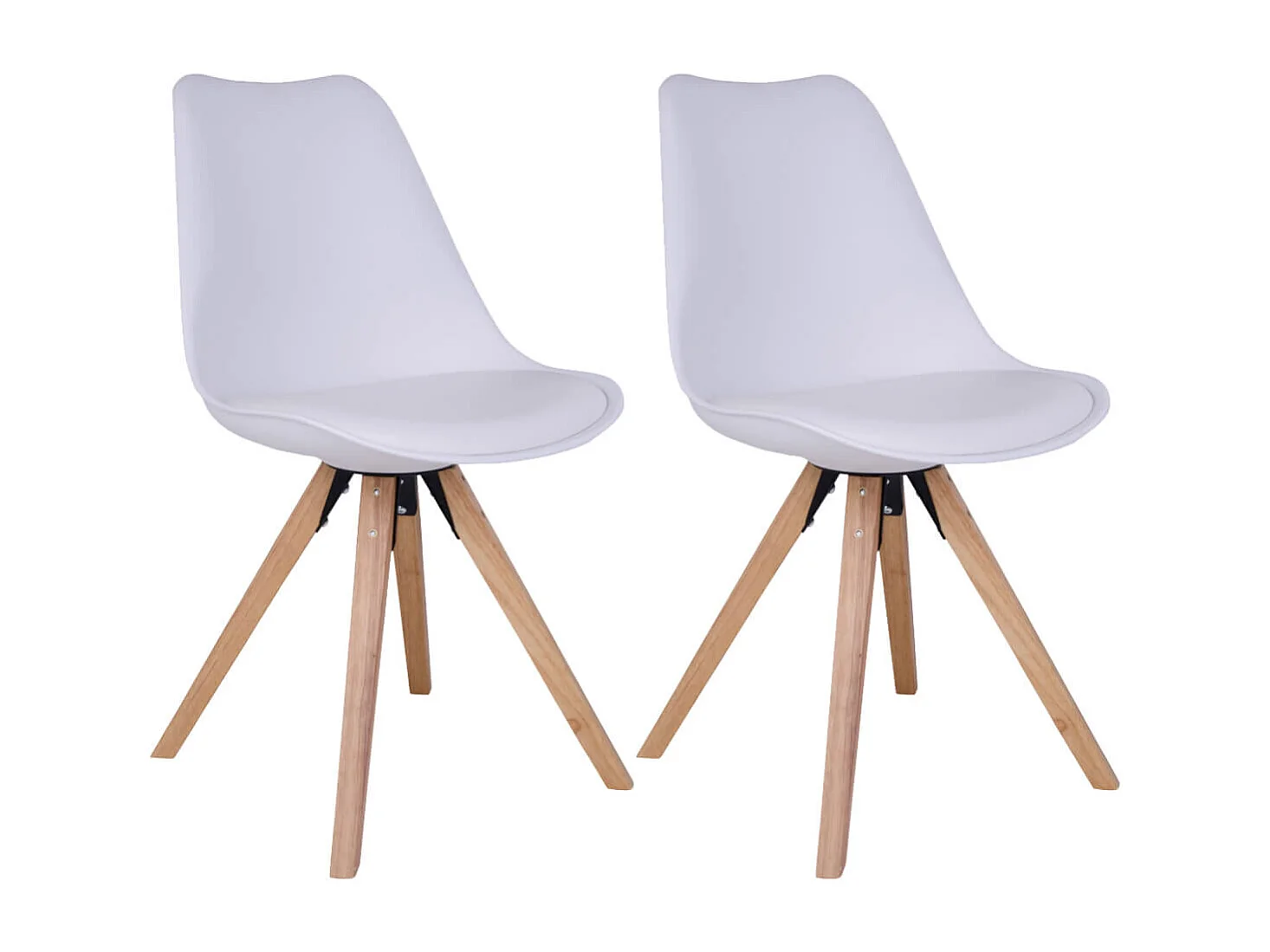 NIBBEN - Lot de 2 Chaises Blanches et Piétement Hévéa