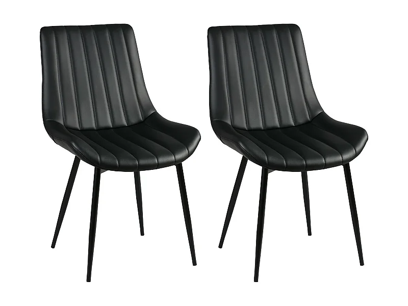 CAROLANN - Lot de 2 Chaises Noires Métal et PVC