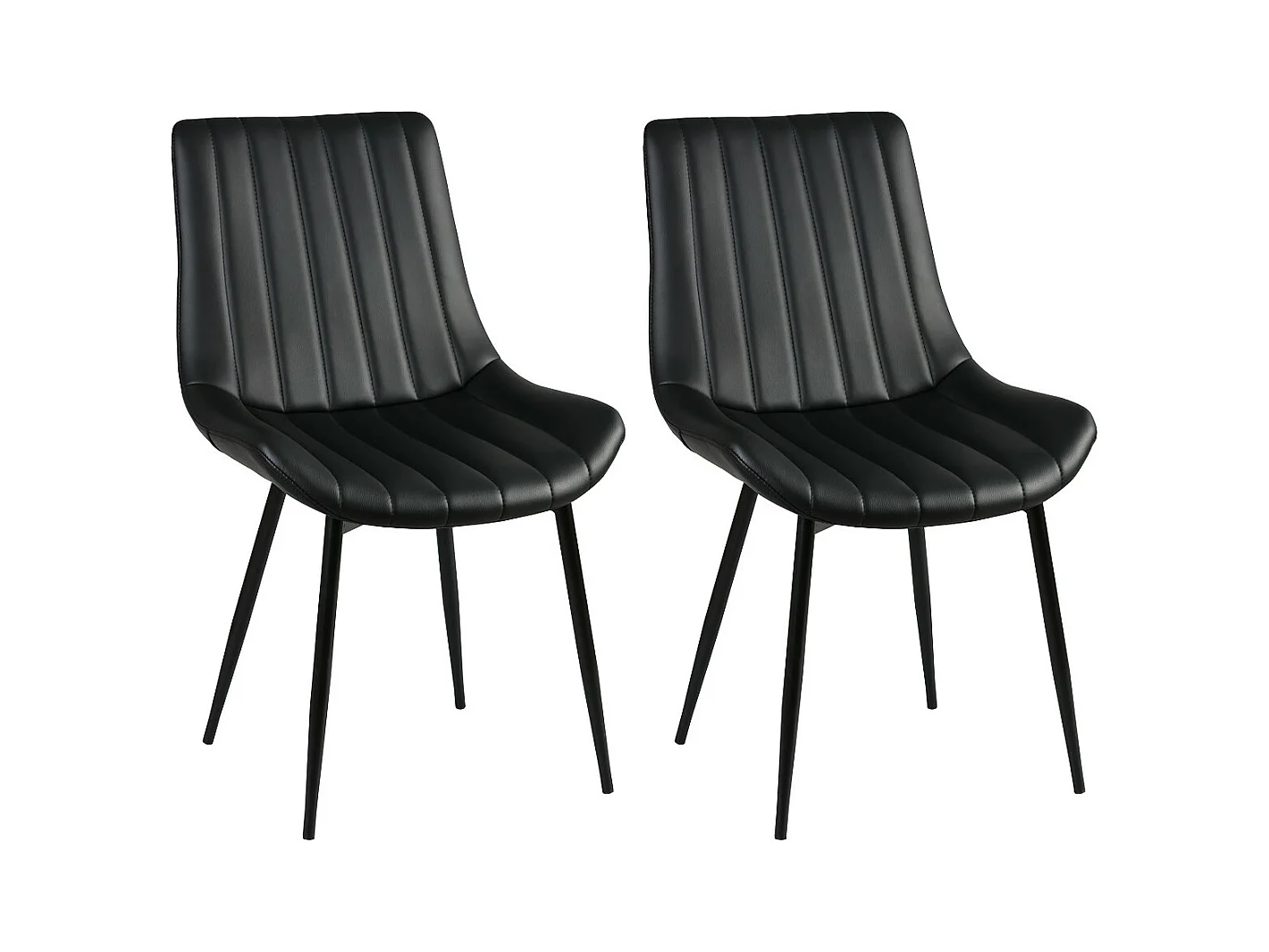 CAROLANN - Lot de 2 Chaises Noires Métal et PVC
