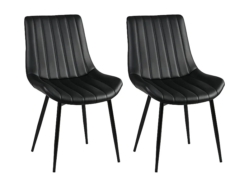 CAROLANN - Lot de 2 Chaises Noires Métal et PVC