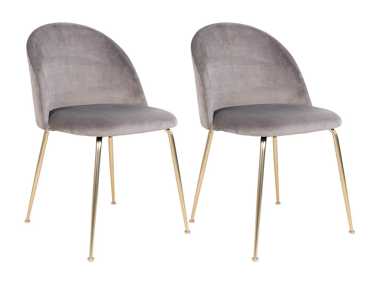 MEYRIN - Lot de 2 Chaises Velours Gris et Pieds Métal Doré