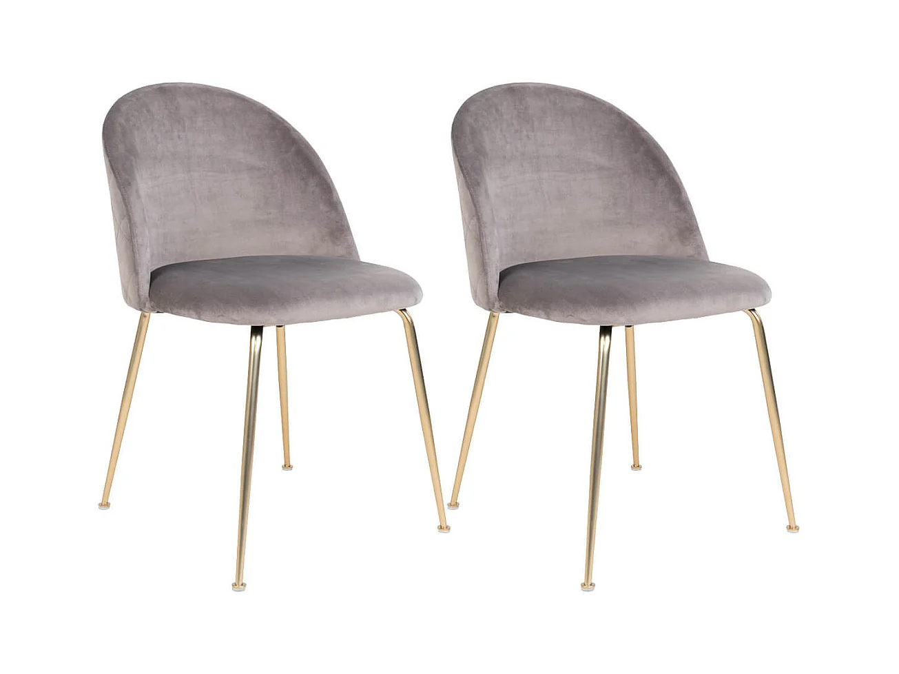 Lot de 2 Chaises Velours Gris et Pieds Métal Doré - MEYRIN