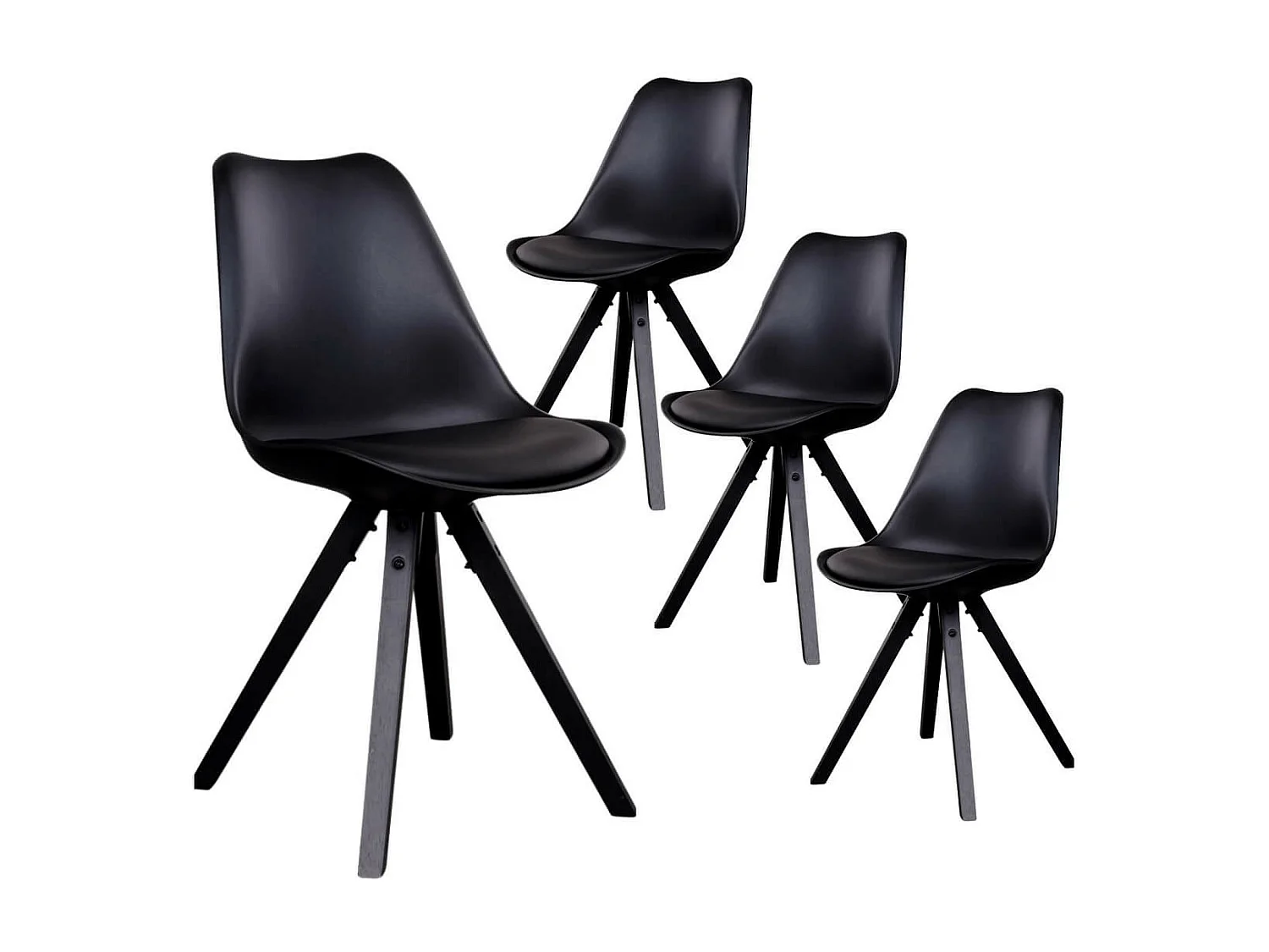 NIBBEN - Lot de 4 Chaises Noires et Piétement Hévéa Noir