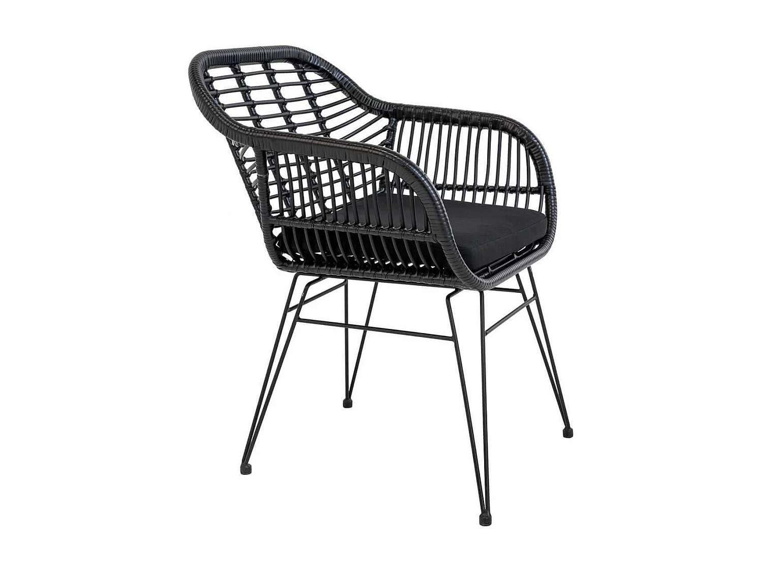 PILA - Lot de 6 Fauteuils Rotin Synthétique Noir et Pieds Acier