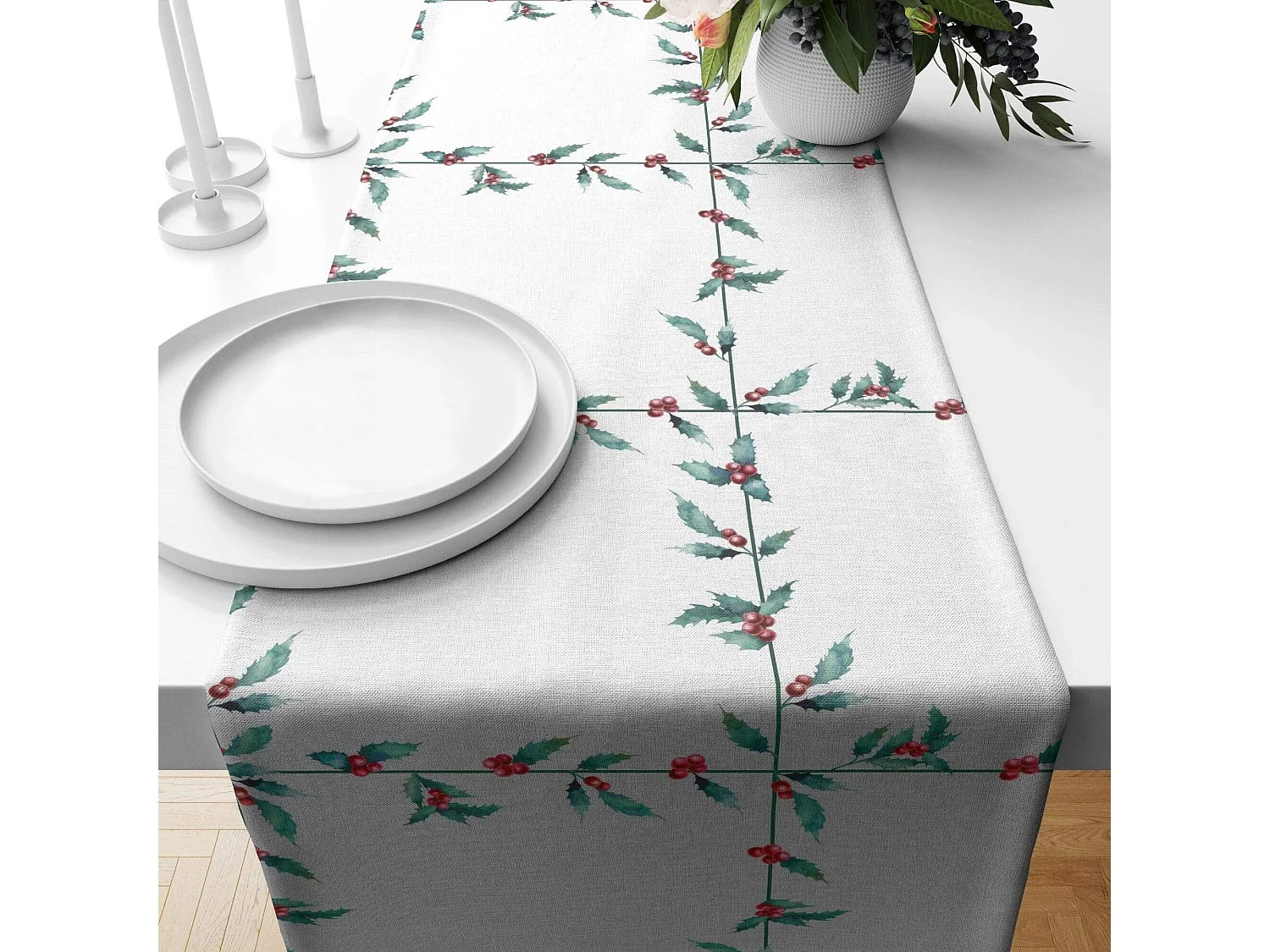 Camino de mesa terciopelo White Christmas 1 50x145 cm