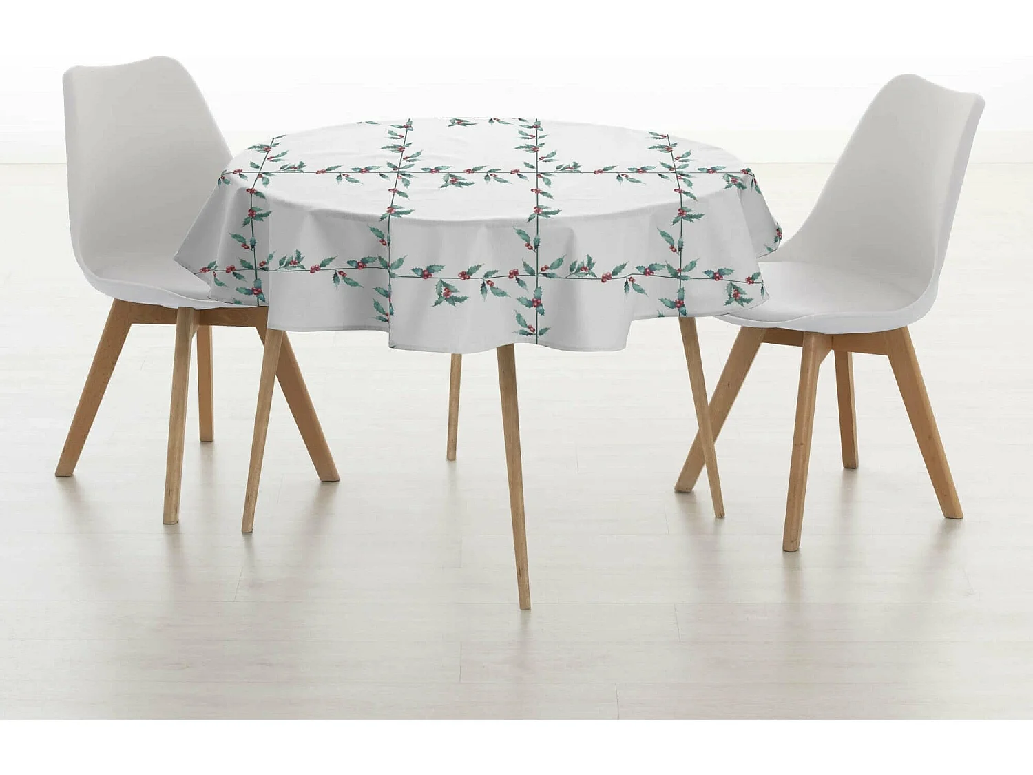 Nappe ronde enduite anti-taches Blanc Christmas 1 diamètre 100 cm