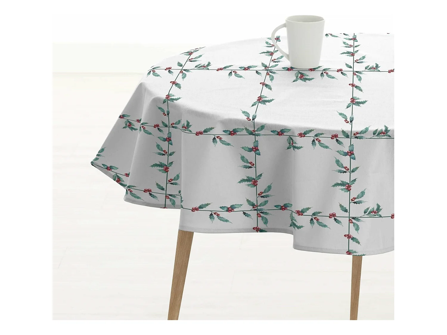 Nappe ronde enduite anti-taches Blanc Christmas 1 diamètre 100 cm