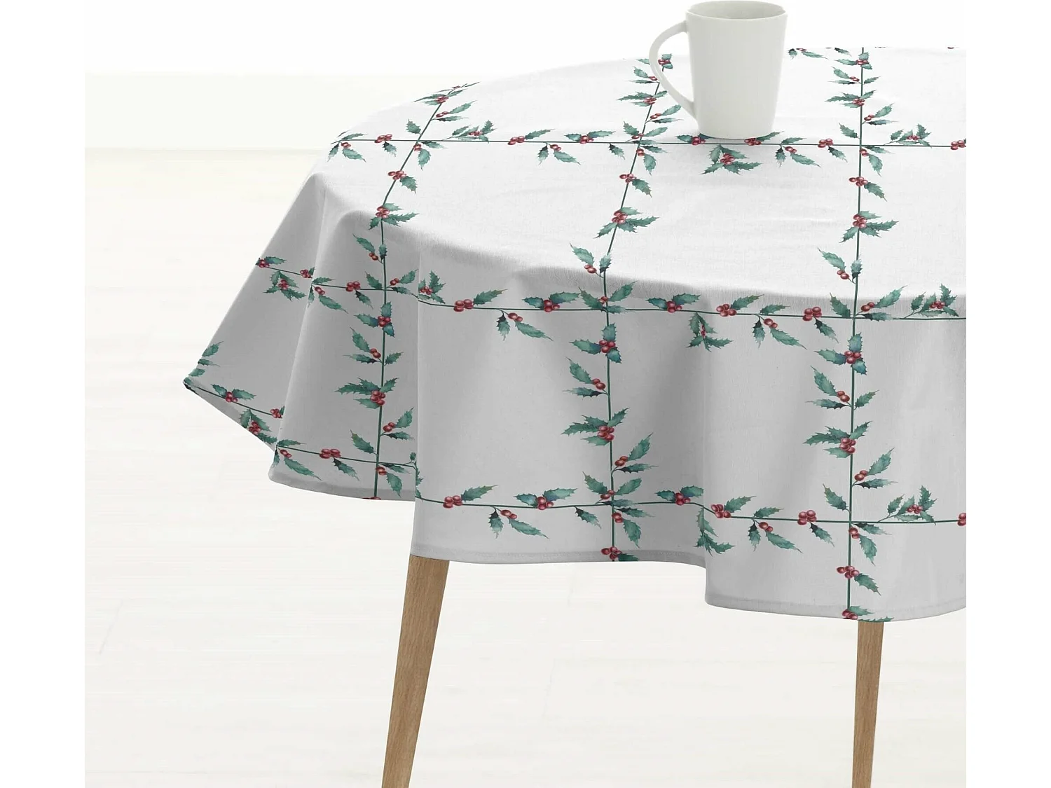 Mantel redondo resinado antimanchas White Christmas 1 Diámetro 100 cm