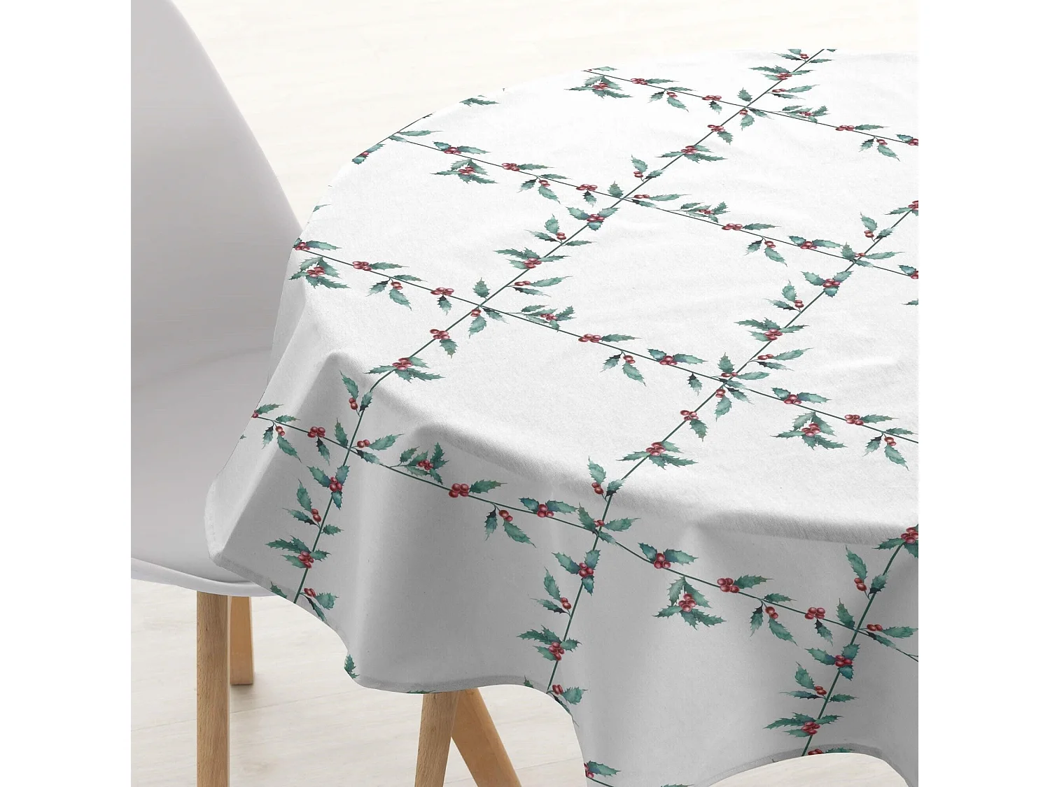 Mantel redondo resinado antimanchas White Christmas 1 Diámetro 100 cm