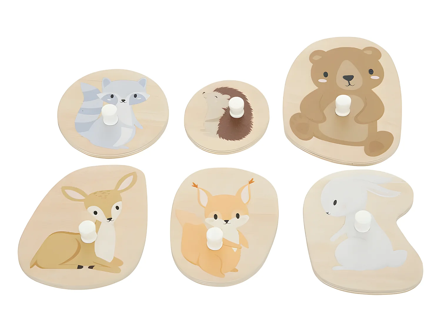 Puzzle Bébé 6 Pièces "Animaux" 30cm Naturel