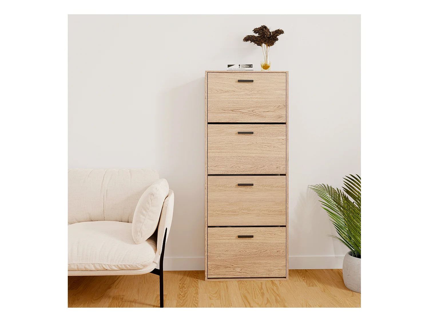 CASABEL Meuble Rangement Chaussure 24 Paires - Pour Entree Couloir - 60x24x150 cm - Bois Clair