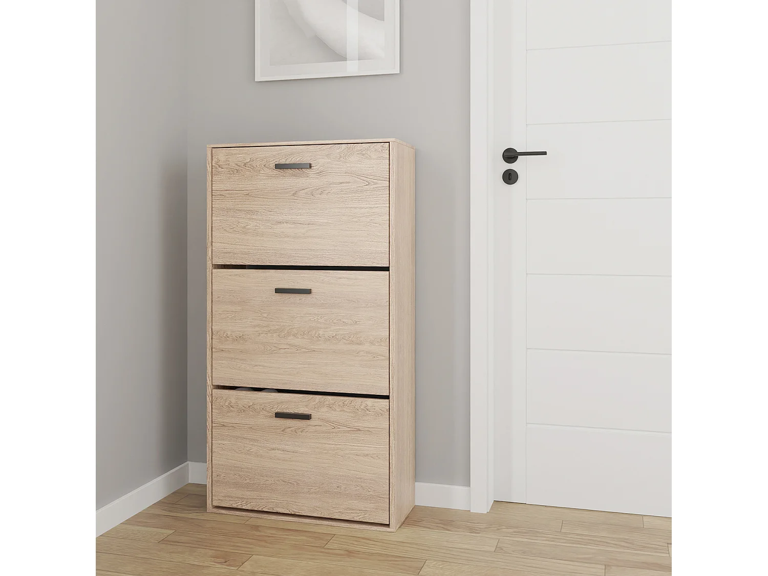 CASABEL Meuble Rangement Chaussure 18 Paires - Pour Entree Couloir - 60x24x113 cm - Bois Clair