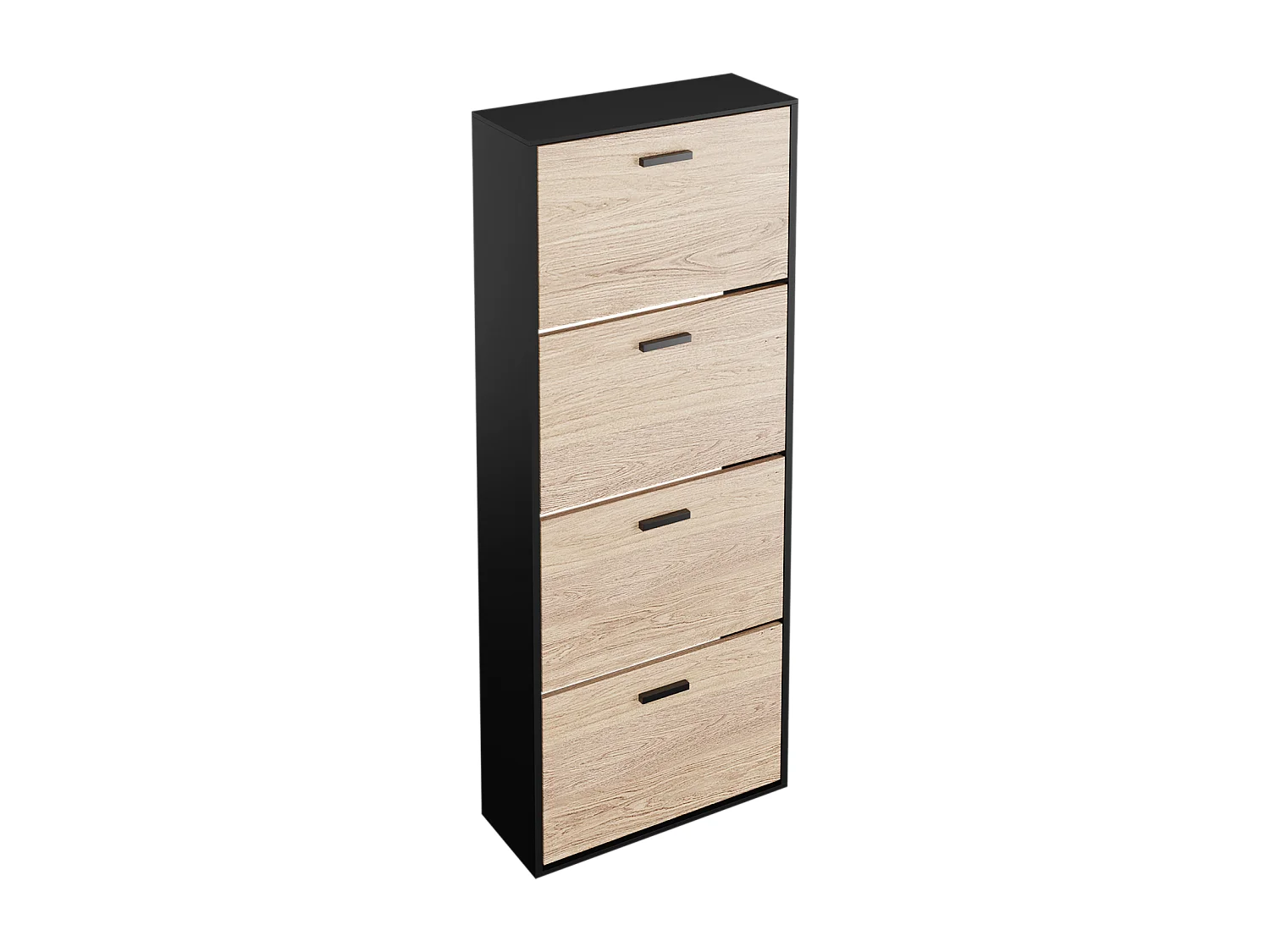 CASABEL Meuble Rangement Chaussure 24 Paires - Pour Entree Couloir - 60x24x150 cm - Noir Bois Clair