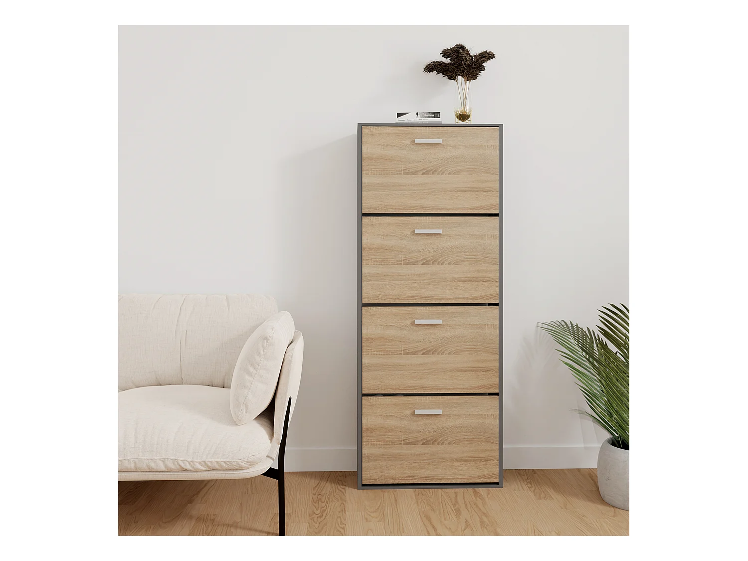 CASABEL Meuble Rangement Chaussure 24 Paires - Pour Entree Couloir - 60x24x150 cm - Noir Bois Clair
