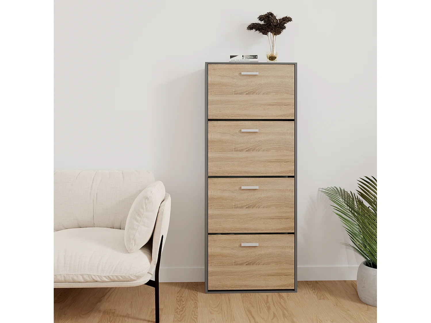 CASABEL Meuble Rangement Chaussure 24 Paires - Pour Entree Couloir - 60x24x150 cm - Noir Bois Clair