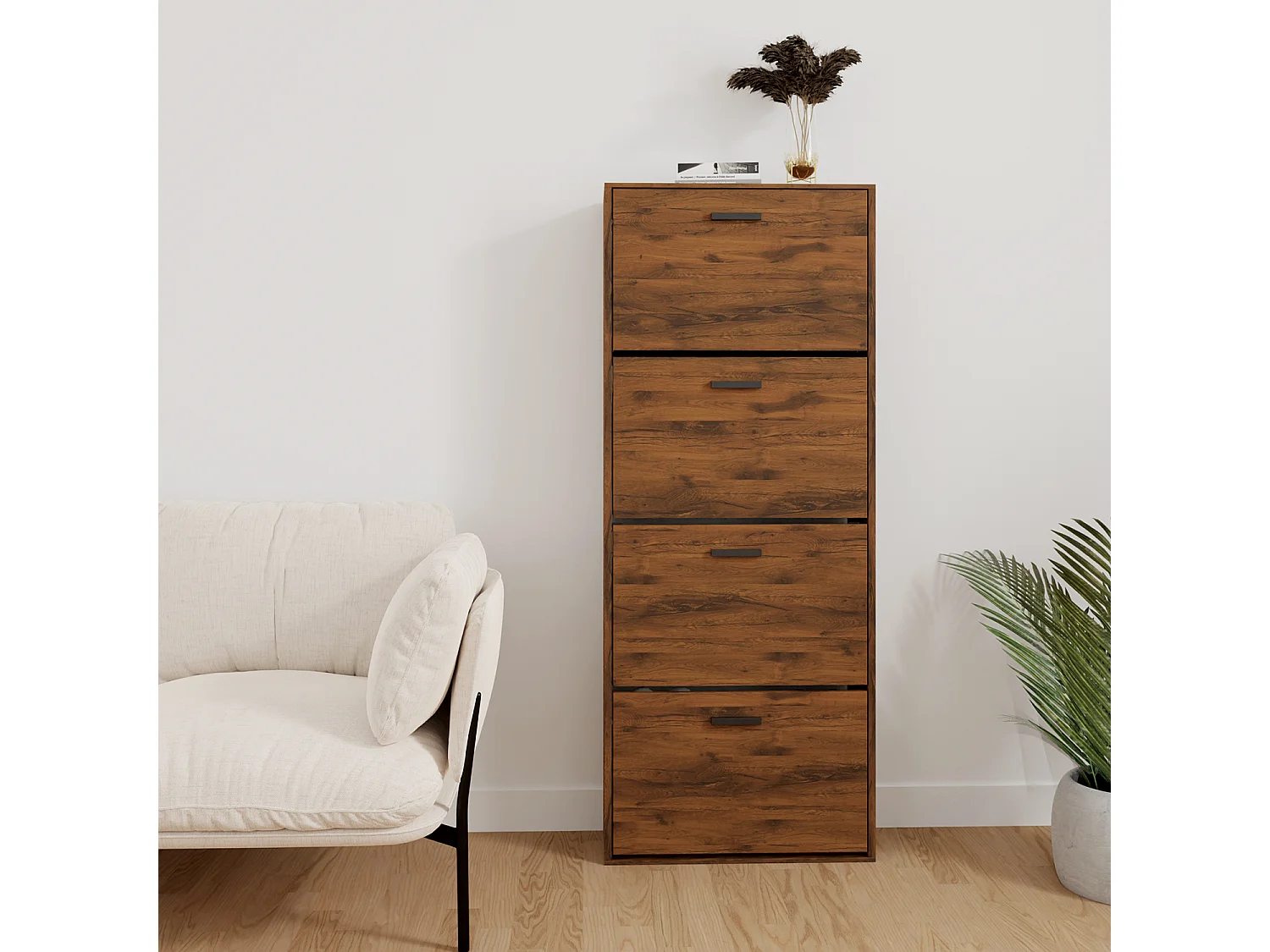 CASABEL Meuble Rangement Chaussure 24 Paires - Pour Entree Couloir - 60x24x150 cm - Bois Vintage