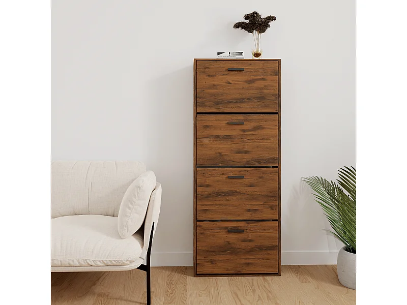 CASABEL Meuble Rangement Chaussure 24 Paires - Pour Entree Couloir - 60x24x150 cm - Bois Vintage