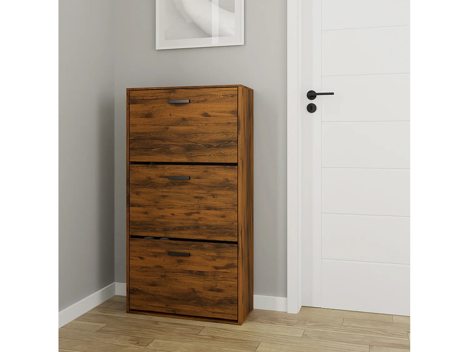 CASABEL Meuble Rangement Chaussure 18 Paires - Pour Entree Couloir - 60x24x113 cm - Bois Vintage