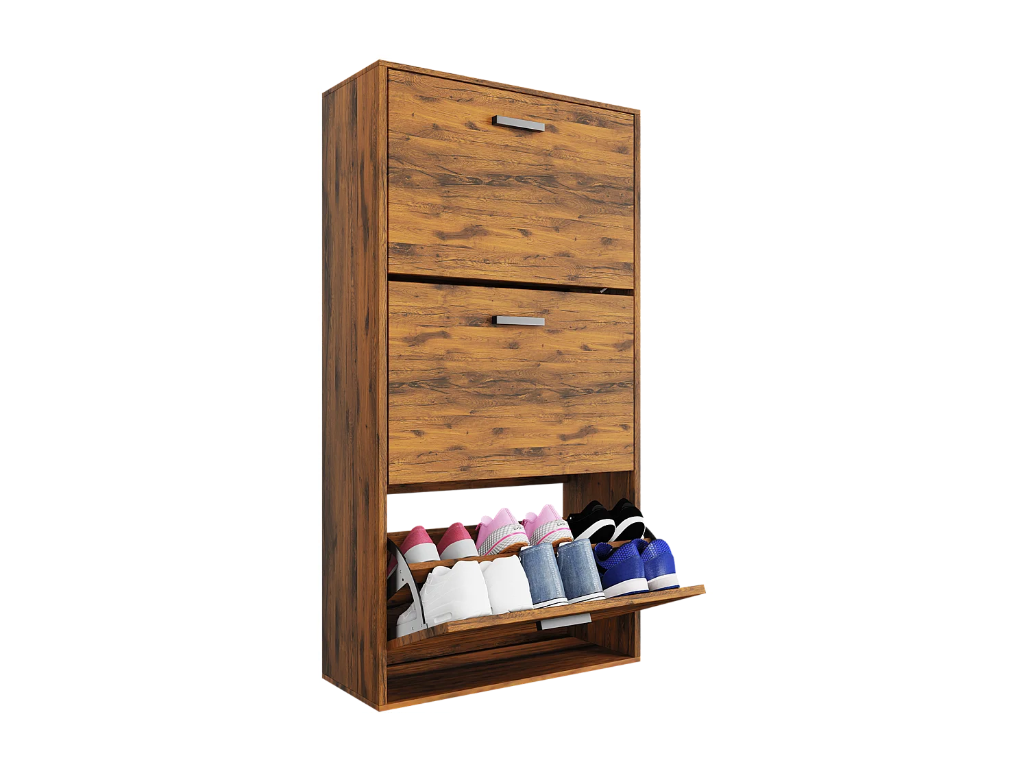 CASABEL Meuble Rangement Chaussure 18 Paires - Pour Entree Couloir - 60x24x113 cm - Bois Vintage