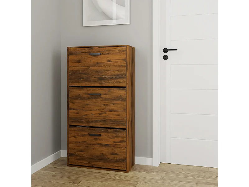 CASABEL Meuble Rangement Chaussure 18 Paires - Pour Entree Couloir - 60x24x113 cm - Bois Vintage