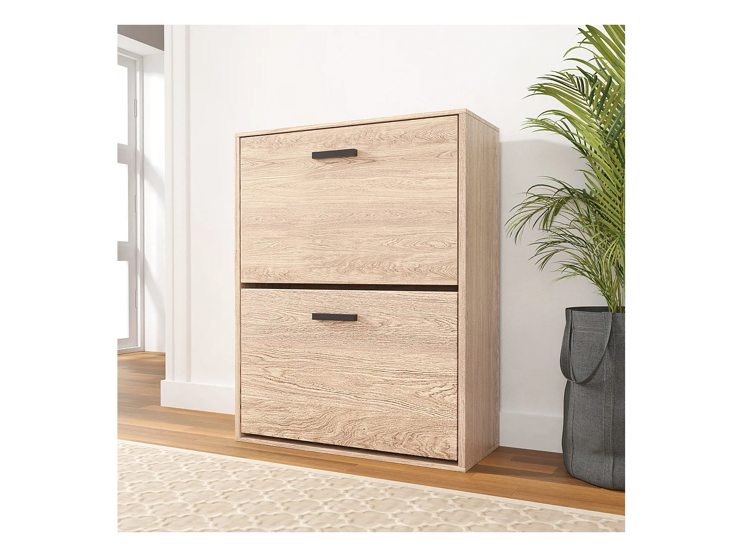 CASABEL Meuble Rangement Chaussure 12 Paires - Pour Entree Couloir - 60x24x80 cm - Bois Clair