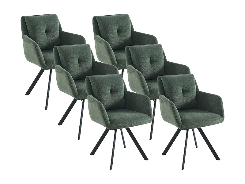 Lot de 6 chaises avec accoudoirs en tissu et métal noir - Kaki - ZOLEVY