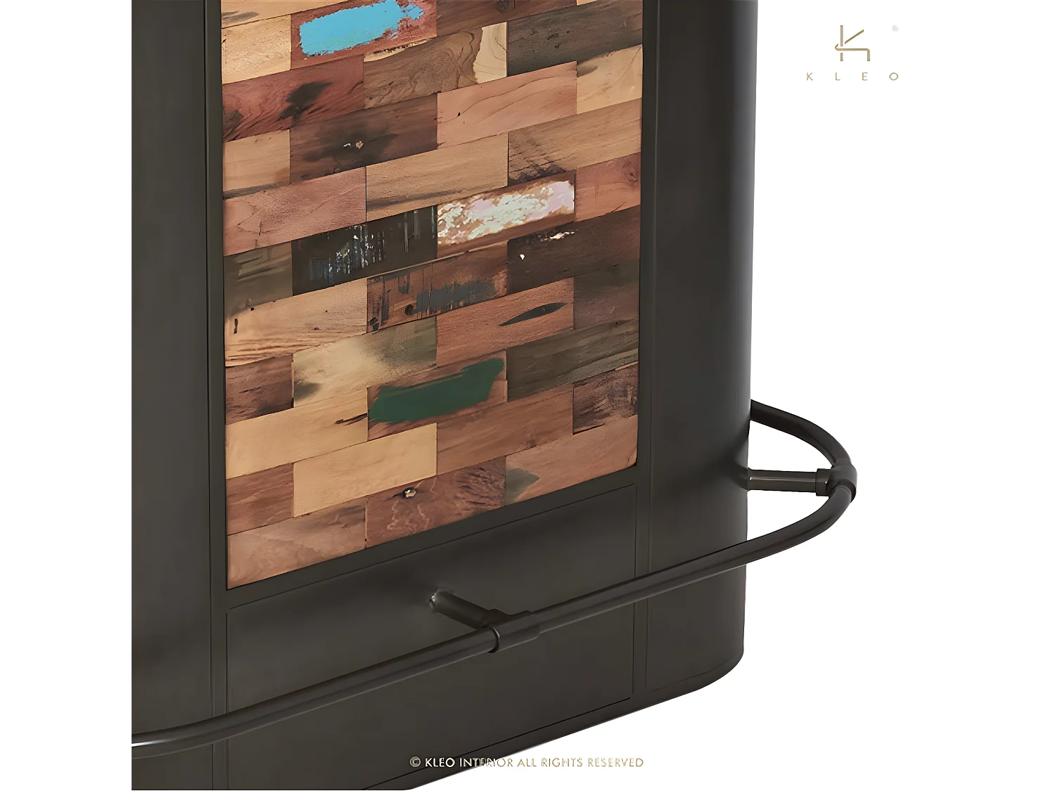 Nautical bar central en bois de bateau recyclé - Métal noir - Style Industriel - L144