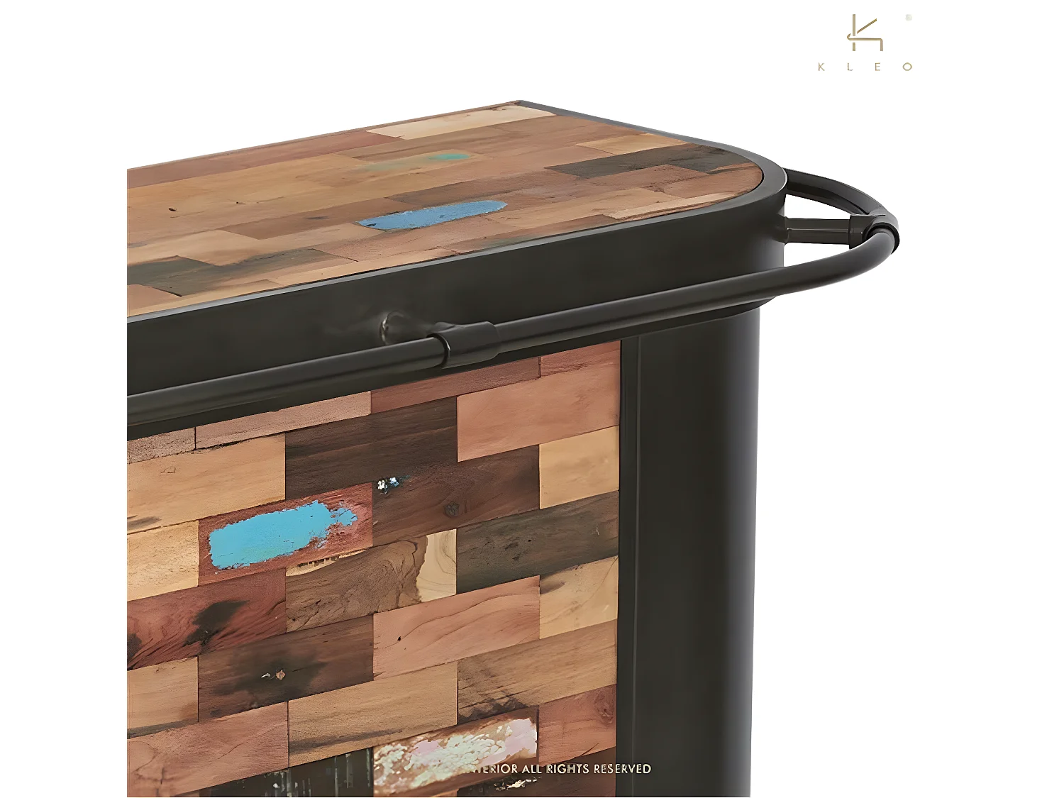 Nautical bar central en bois de bateau recyclé - Métal noir - Style Industriel - L144