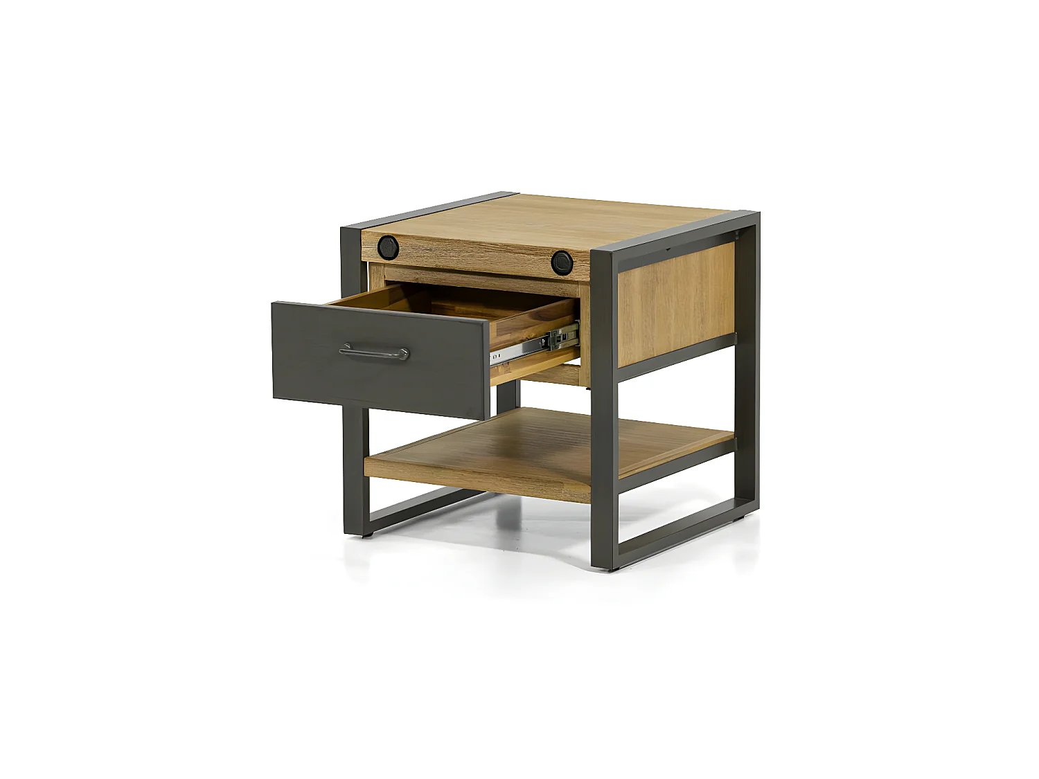 Kiko table de chevet/bout de canapé en bois d'Acacia - 1 Tiroir en métal - 1 Plateau - Style Industriel - L50