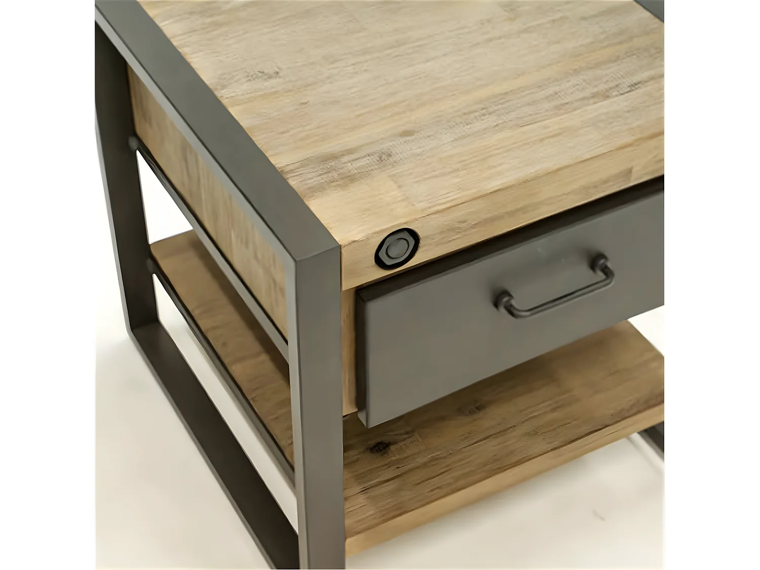 Kiko table de chevet/bout de canapé en bois d'Acacia - 1 Tiroir en métal - 1 Plateau - Style Industriel - L50
