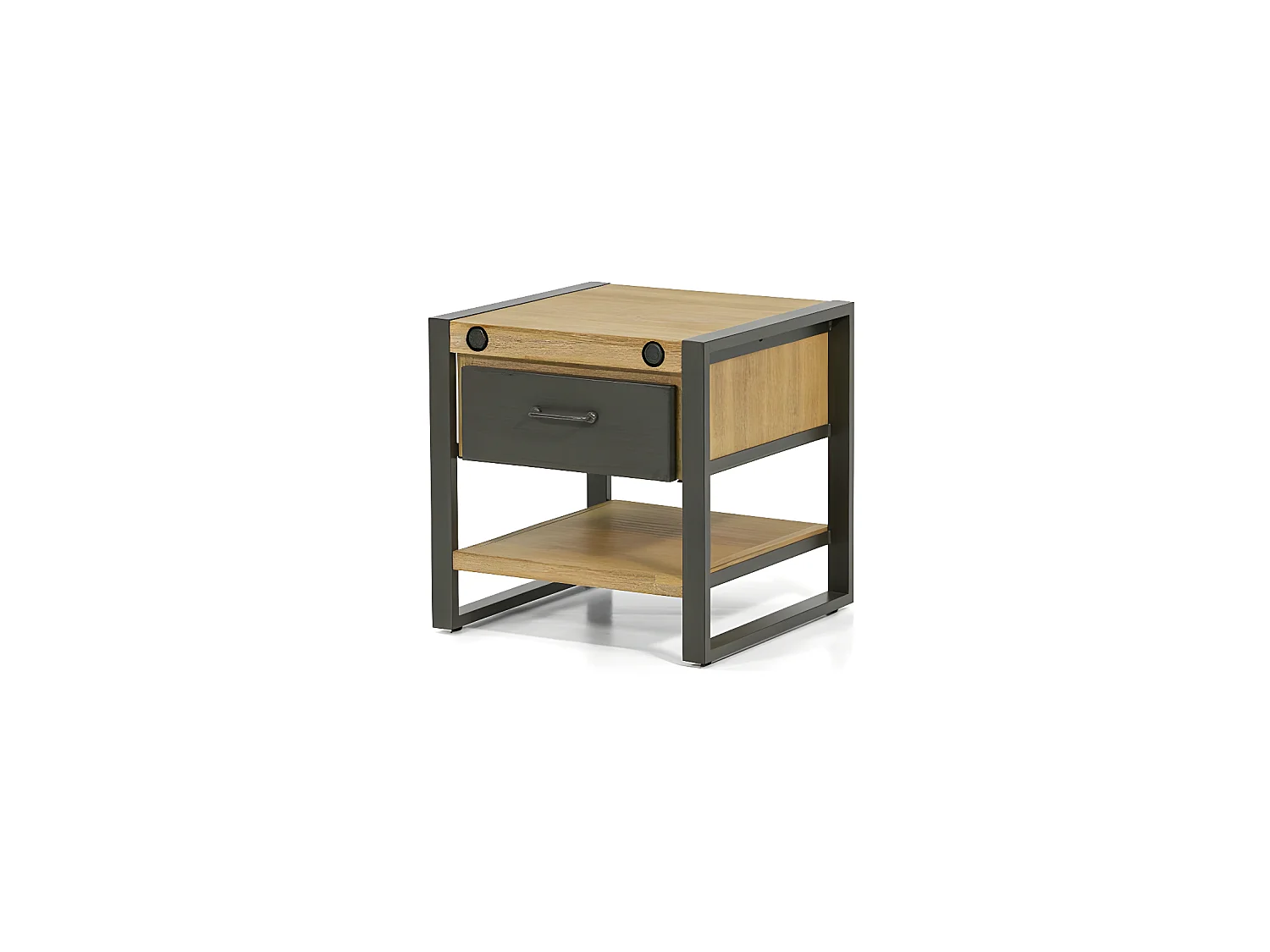 Kiko table de chevet/bout de canapé en bois d'Acacia - 1 Tiroir en métal - 1 Plateau - Style Industriel - L50