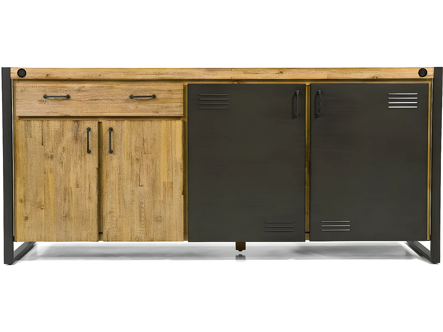 Kiko buffet en bois d'Acacia - 4 Portes - 1 Tiroir - Portes en métal noir - Style Industriel - L200