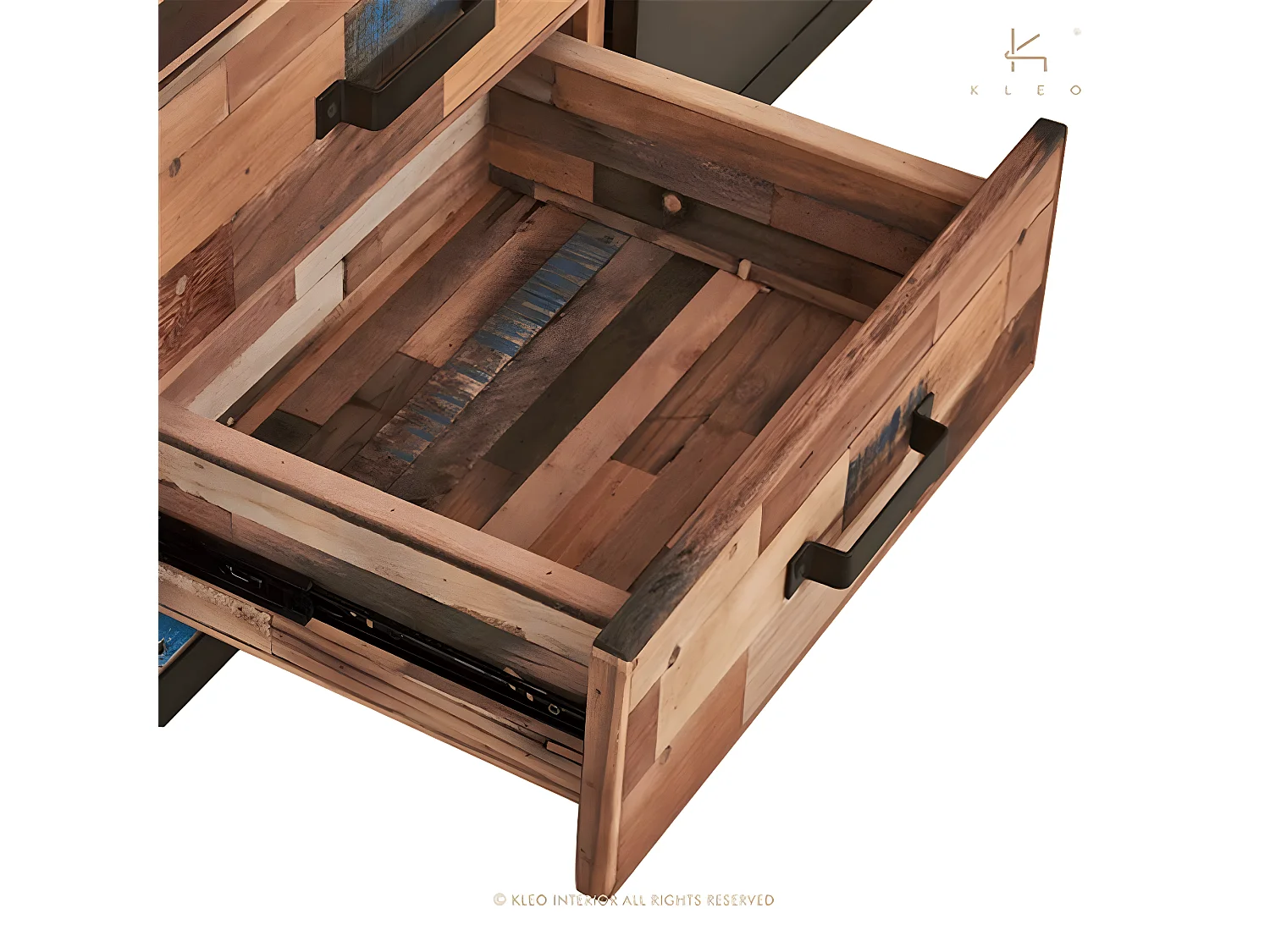 Factory buffet en bois de bateau recyclé - 4 Portes - 4 Tiroirs - Portes en métal noir - Style Industriel - L200