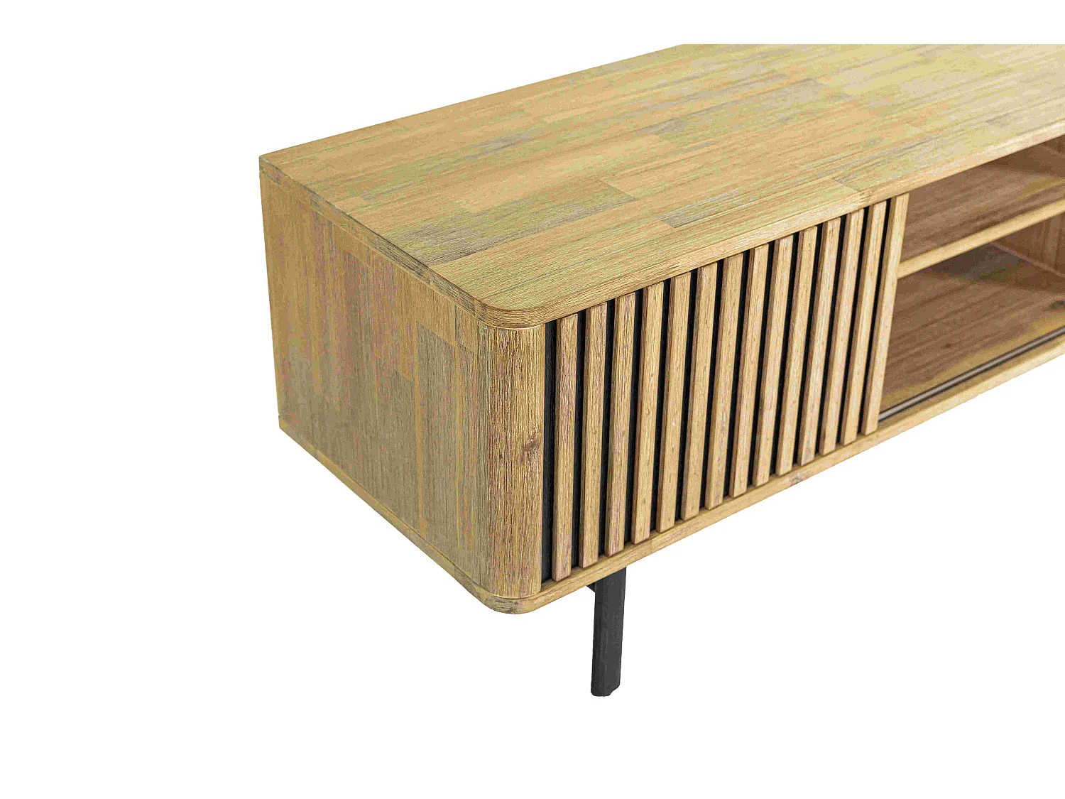 Ibiza meuble tv en bois d'acacia - 2 portes coulissantes - Pieds en métal noir - Style industriel - L160