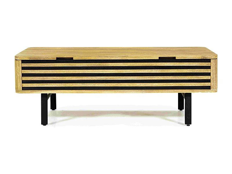 Ibiza table basse relevable en bois d'acacia - 1 plateau réhaussable - Pieds en métal noir - Style industriel - L120