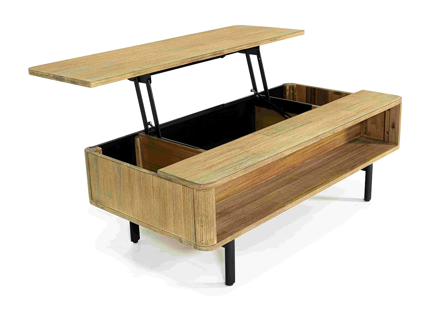 Ibiza table basse relevable en bois d'acacia - 1 plateau réhaussable - Pieds en métal noir - Style industriel - L120