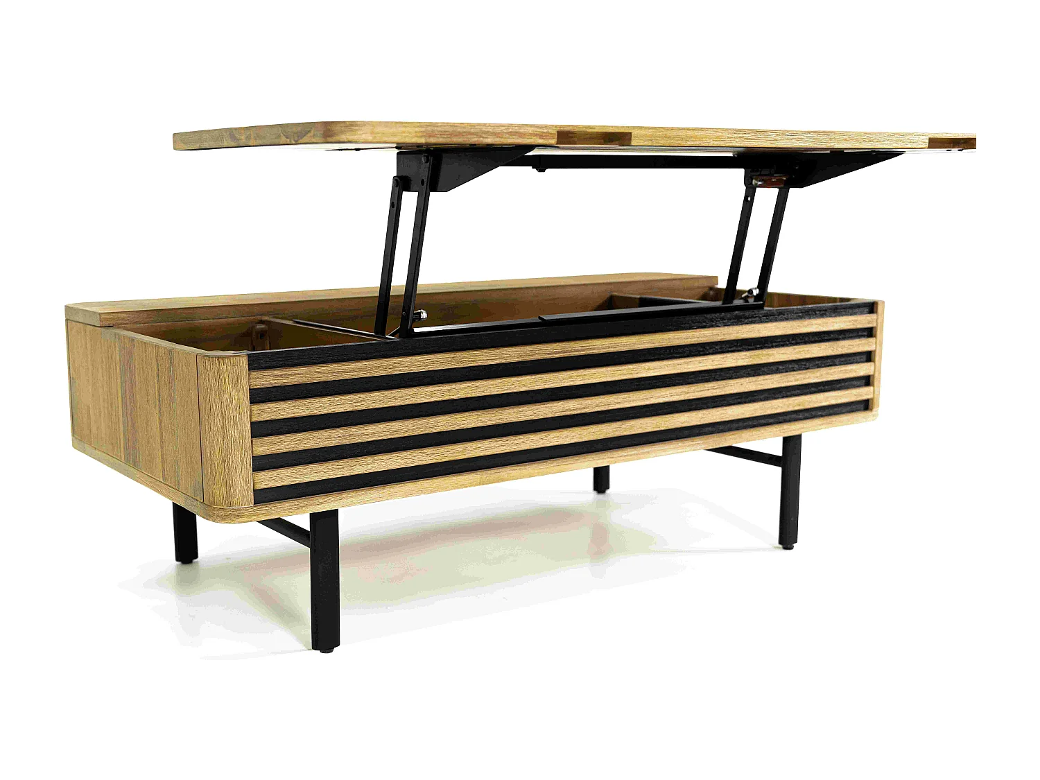 Ibiza table basse relevable en bois d'acacia - 1 plateau réhaussable - Pieds en métal noir - Style industriel - L120