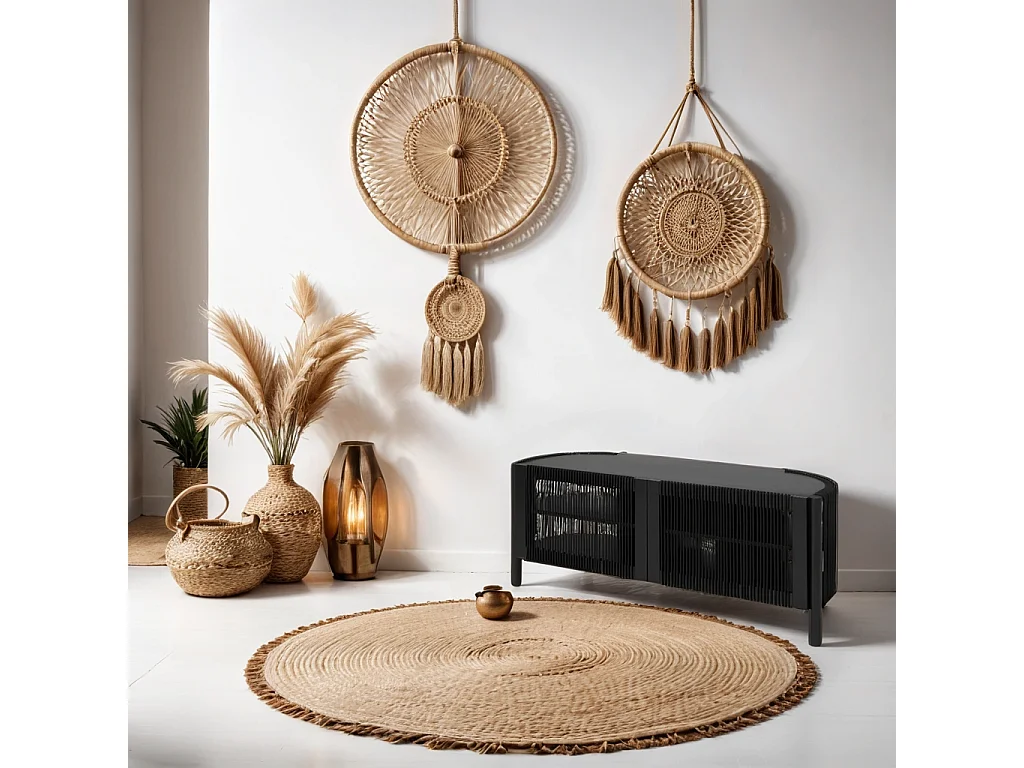 Tamana meuble TV bois d'acacia noir et corde