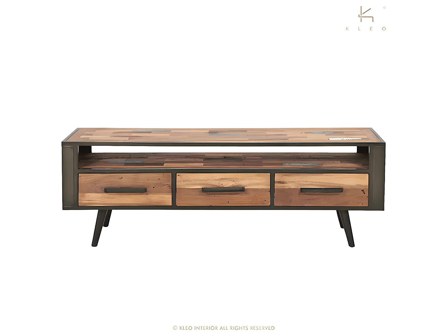 Soho meuble TV en bois de bateau recyclé - 1 Niche de rangement - 3 Tiroirs - Style Industriel - L160